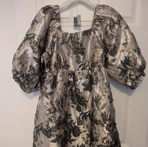 Umgee Emerald Green and Gold Floral Textured Dress